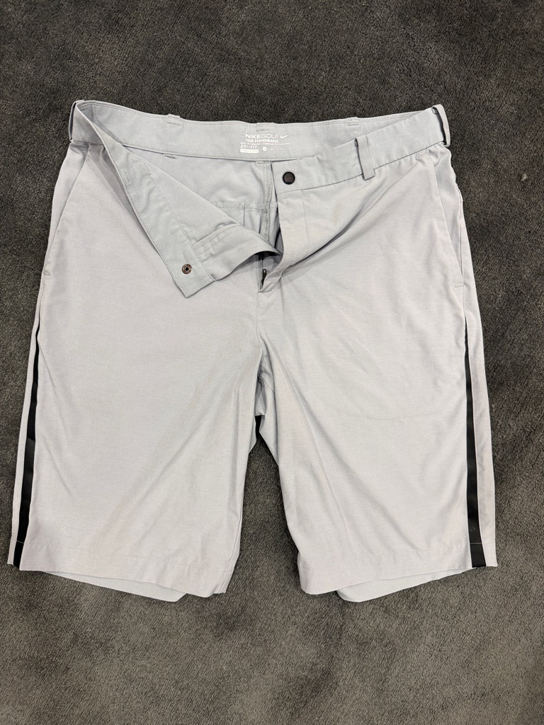Nike Men’s Light Gray Golf Hybrid Shorts With Black Side Stripe
